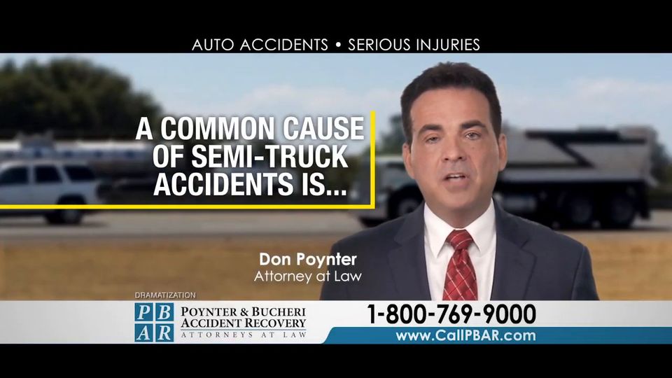 Attorney Don Poynter in a Poynter & Bucheri TV spot about truck driver fatigue. Click to play the video.